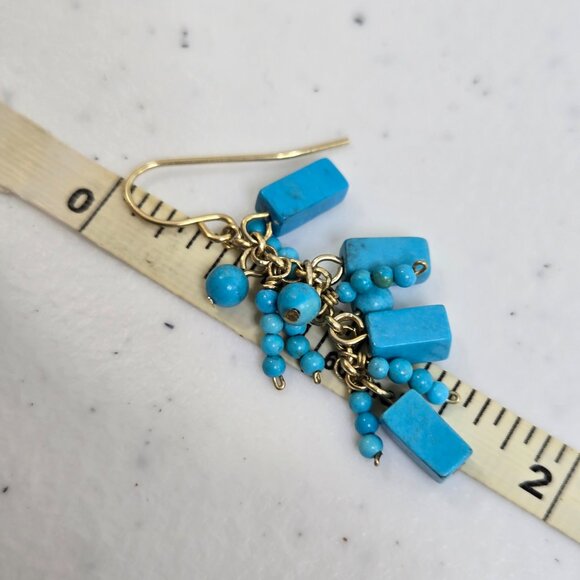 Faux Turquoise Beaded Earrings Silver Tone Boho Southwestern Dangle Drop Blue - Picture 4 of 4